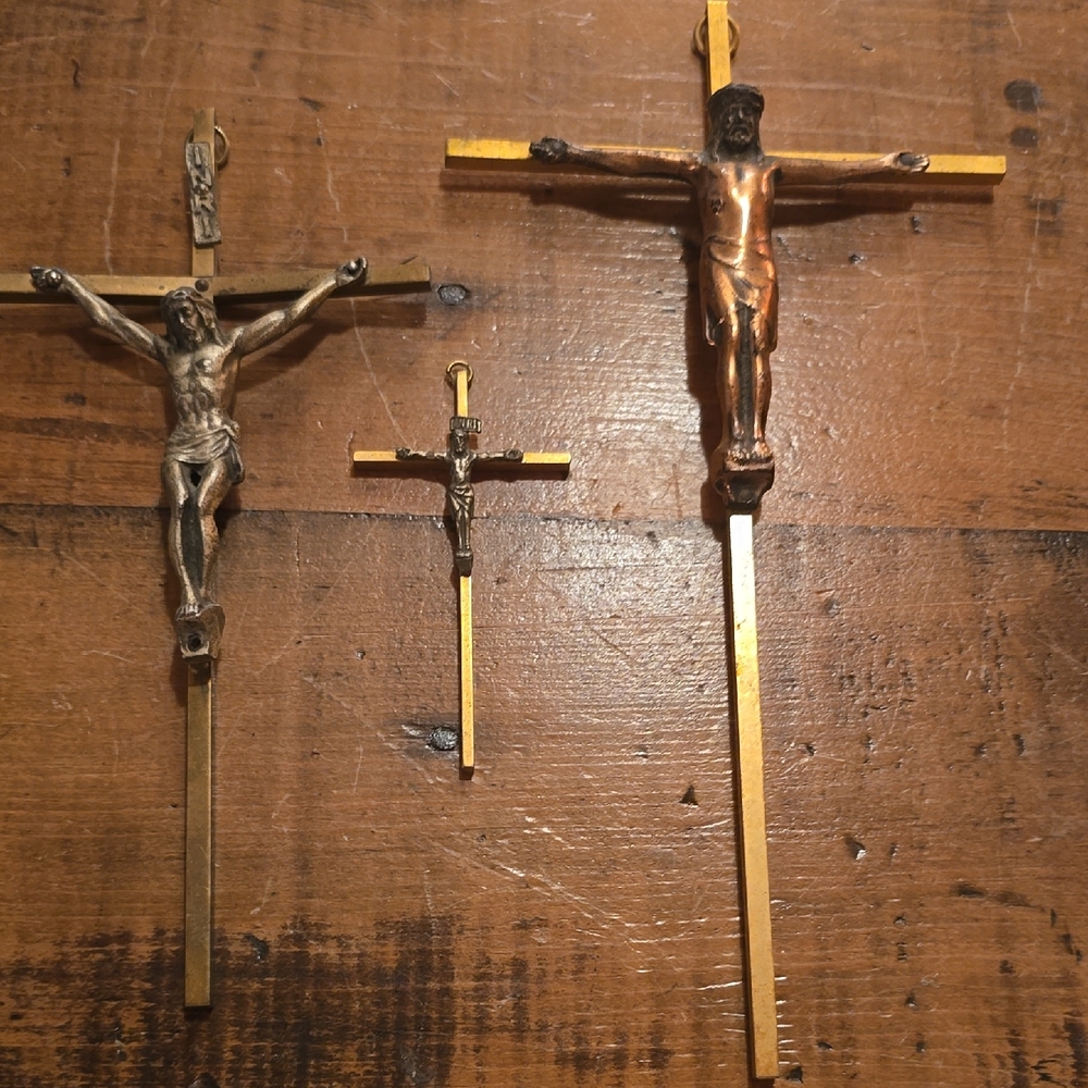 Set of Three Metal Crucifixes